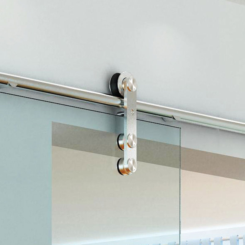 Sliding Rolling Door Hardware Kit for Double Glass Doors w/ Fittings(2-Piece Rails)