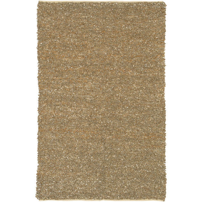 Fayean Authentic Handmade Hand-Woven Gold, Tan & Ivory Indoor Leather & Jute Area Rug, Rectangle 5' x 7'6"