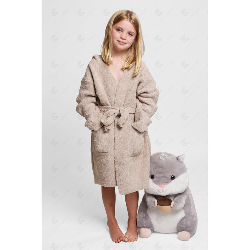 Peignoir à capuchon souple de luxe pour enfants avec ceinture à poches avant - Gris, Gris
