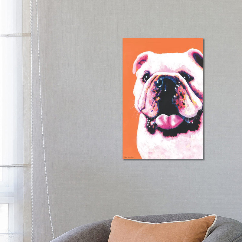 Bulldog On Orange by Kirstin Wood - Wrapped Canvas Gallery-Wrapped Canvas Giclée, 66.04 cm H x 45.72 cm W