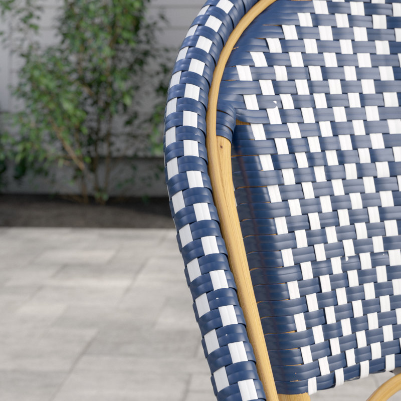 Casidy Wicker Premium All-Weather Wicker Outdoor Dining Side Chair, Navy/White