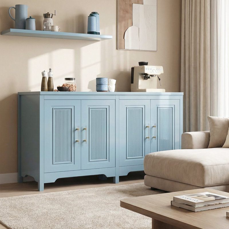 Armoire de rangement verte à 4 portes avec tablettes réglables - Buffet moderne pour la cuisine et le salon, Blue