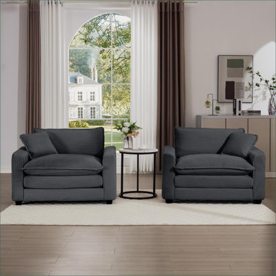Canapés-lits, ensemble de sièges profonds 3 pièces Modern Classic pour salon, chambre à coucher et bureau | Gris ardoise | Velours côtelé
