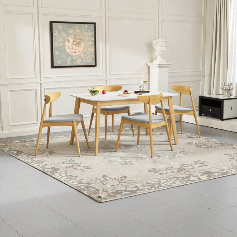 Ensemble de salle à manger 5 pièces en bois d'hévéa avec table en faux bois et 4 chaises ergonomiques, Gris clair