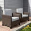 Chaises longues spacieuses avec coussins pour l'extérieur en osier et rotin (ensemble de 2)-106487650