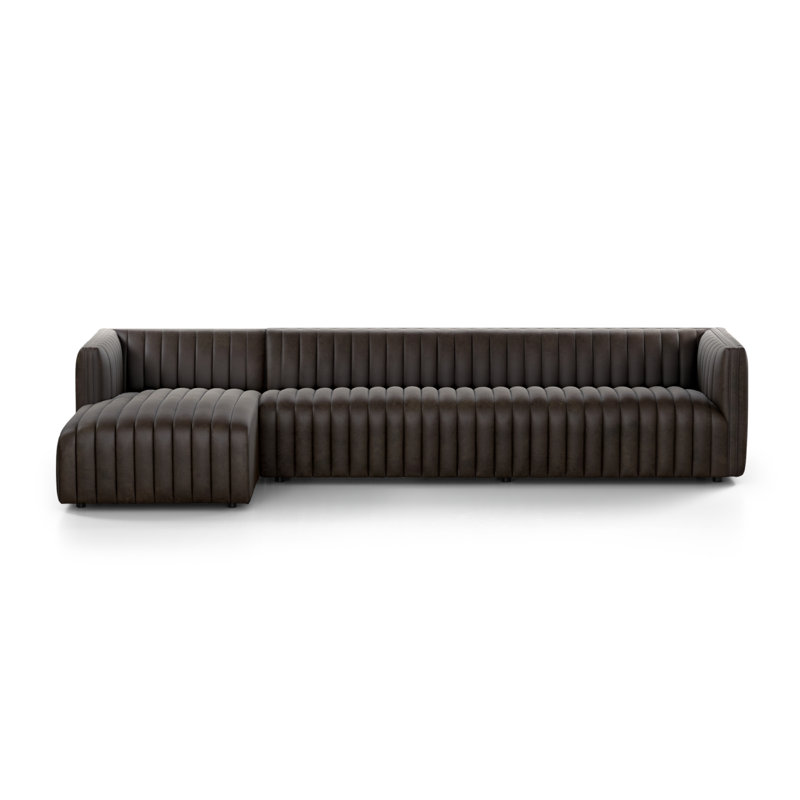 Augustine Chaise Sectional, Deacon Wolf Genuine Leather, Left Hand Facing, 26.5" H x 126" W x 64" D