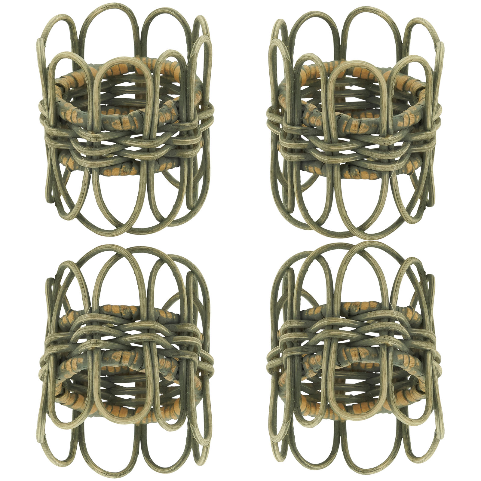 Hughie Rattan Napkin Rings with Twisted Design, Gray
