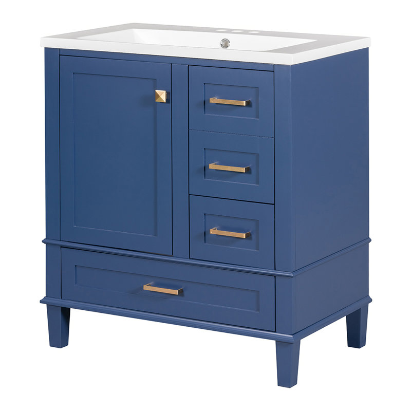 Rahela 30.01'' Single Bathroom Vanity with Solid Wood Top, Blue