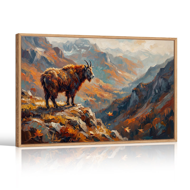 Chèvre de montagne sur un affleurement rocheux en automne - Toile murale d'Halloween, 36"H x 48"W
