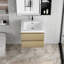 Meuble-lavabo contemporain avec lavabo en résine, armoire de rangement murale moderne avec tiroirs à fermeture en douceur-152189180