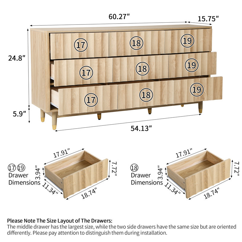 Fluted 9-Drawer Dresser (60.3" W), Yellow
