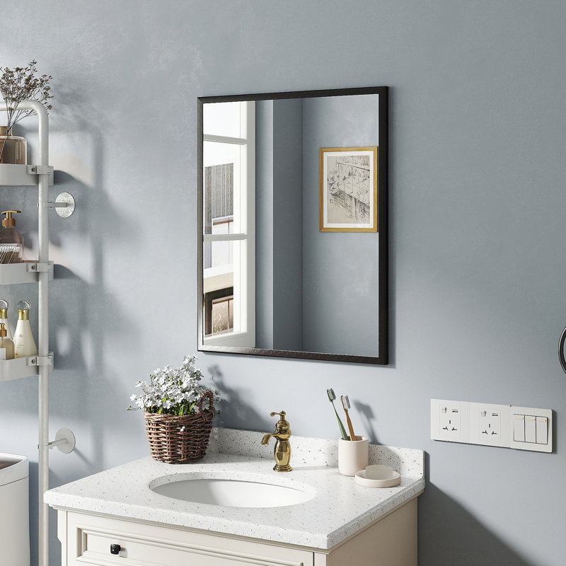 24-Inch Durable Aluminum Black Mirror For Compact Bathrooms, Sleek And Modern Design With Clear Reflection