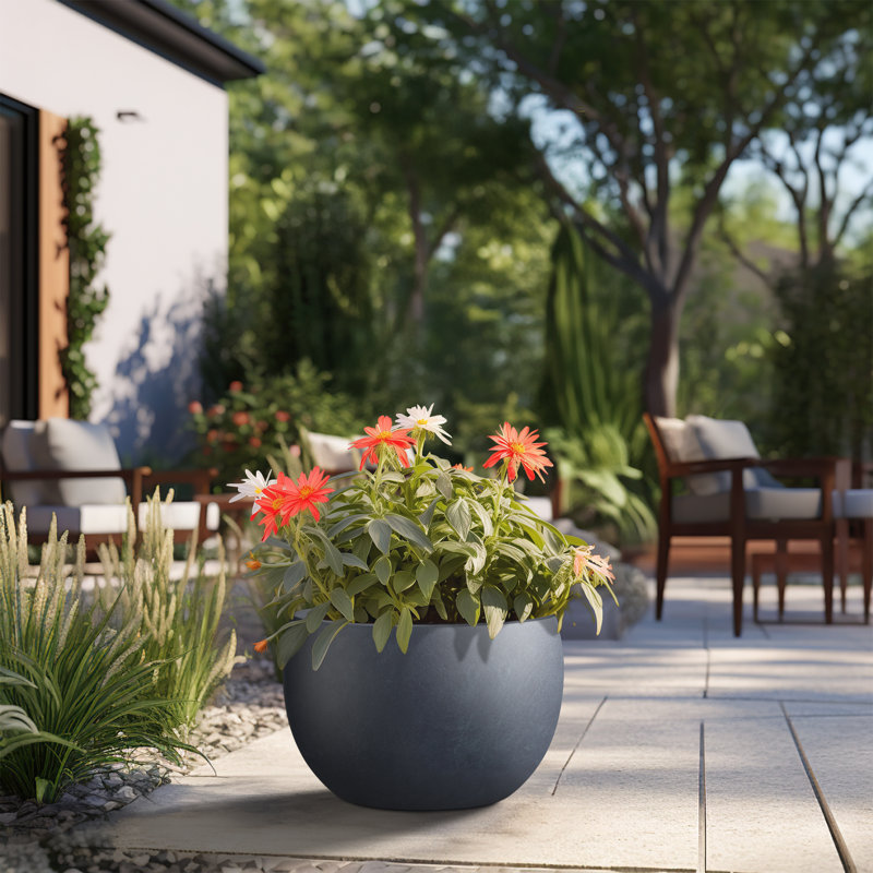 Pot à fleurs en ciment Highwoods, H 7,87 po x l 11,81 po x P 11,81 po, Gris granite