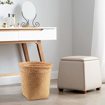 Orange Multi Purpose Round Sky Local Seaweed Basket Household Clothing Children's Toy Storage Basket Indoor Straw Weaving Flower Basket Decoration
