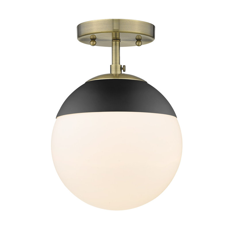 Martina Glass Semi Flush Mount, Aged Brass, Black