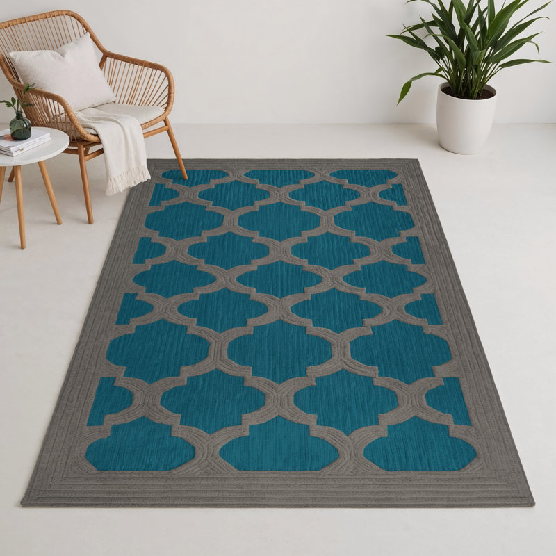 Trellis Blue Indoor and Outdoor Area Rug, Rectangle 9' x 12'