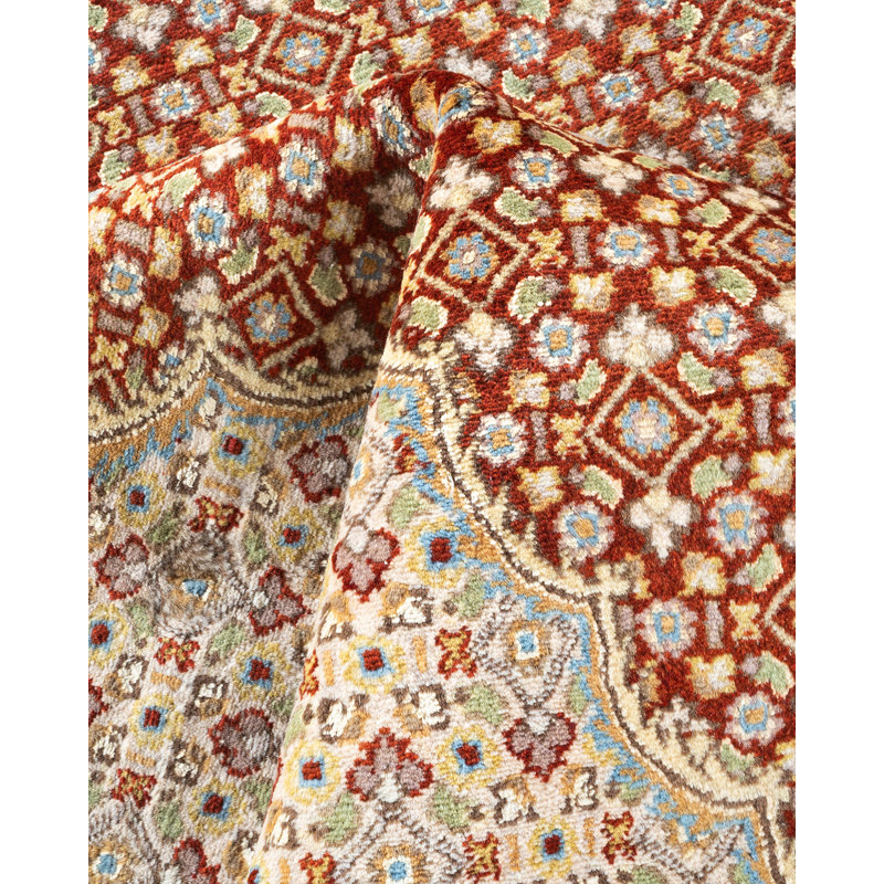 Tapis orange en laine noué à la main de conception unique 6 pi 8 po x 9 pi 7 po Hayner