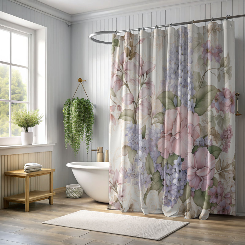 Chic Blooms - Rideau de douche standard 1 pièce, 74"H x 71"W