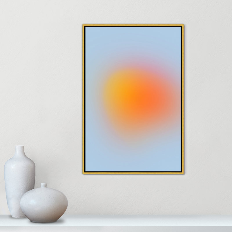 Imprimé néon orange brillant, Pas de tapis, Cadre flottant doré, H 37,5 po x l 25,5 po x P 2 po