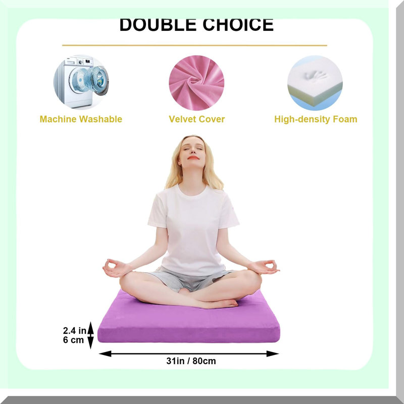 Zen Oasis Meditation Cushion - Velvet Zabuton Mat for Yoga, Floor Cushion for Mindfulness Practice and Relaxation
