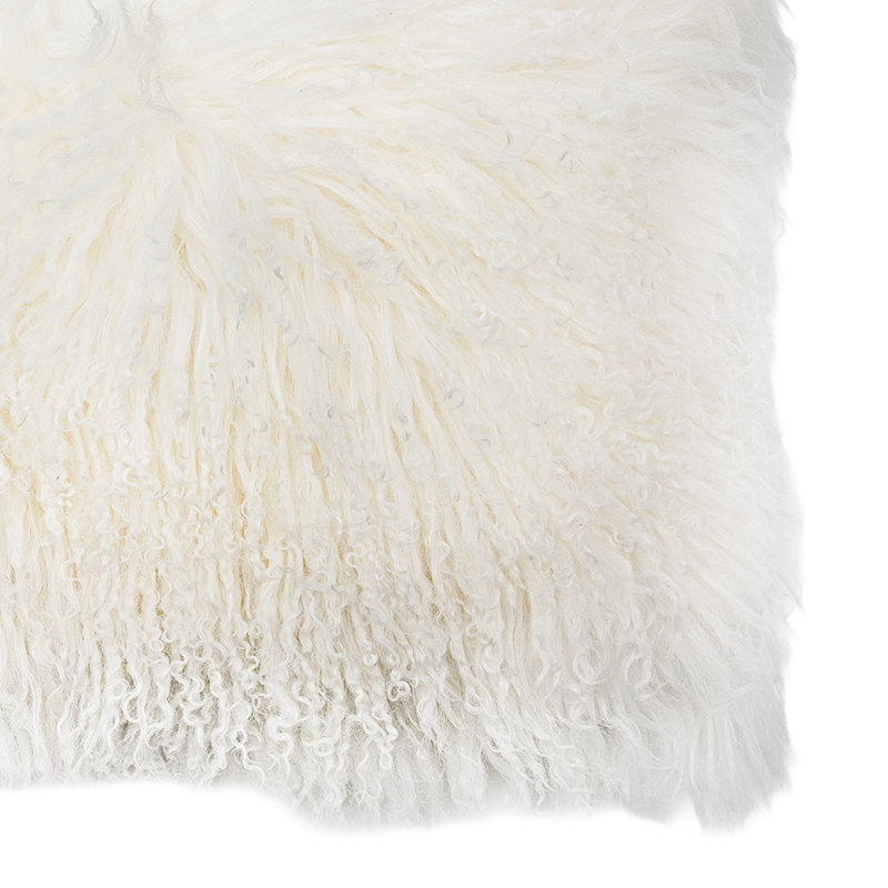 Coussin en fourrure bouclée Curla, Ivoire ivoire, H 12 po x l 20 po