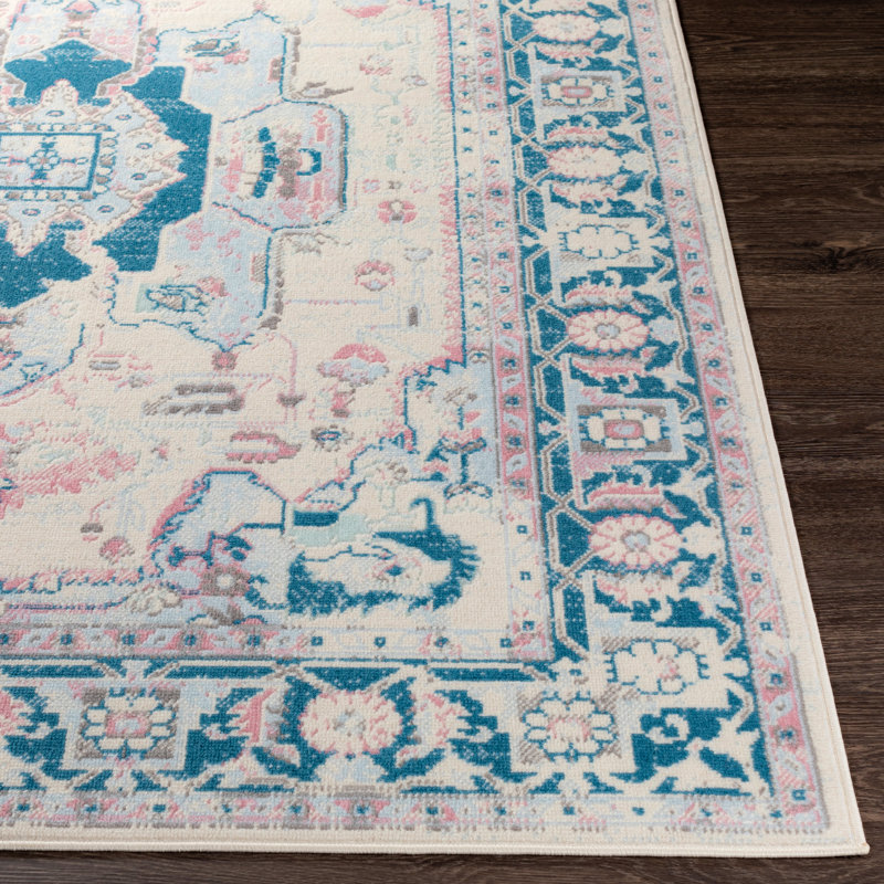 Tapis bleu / beige Amilla, Rectangle 2 pi x 2 pi 11 po