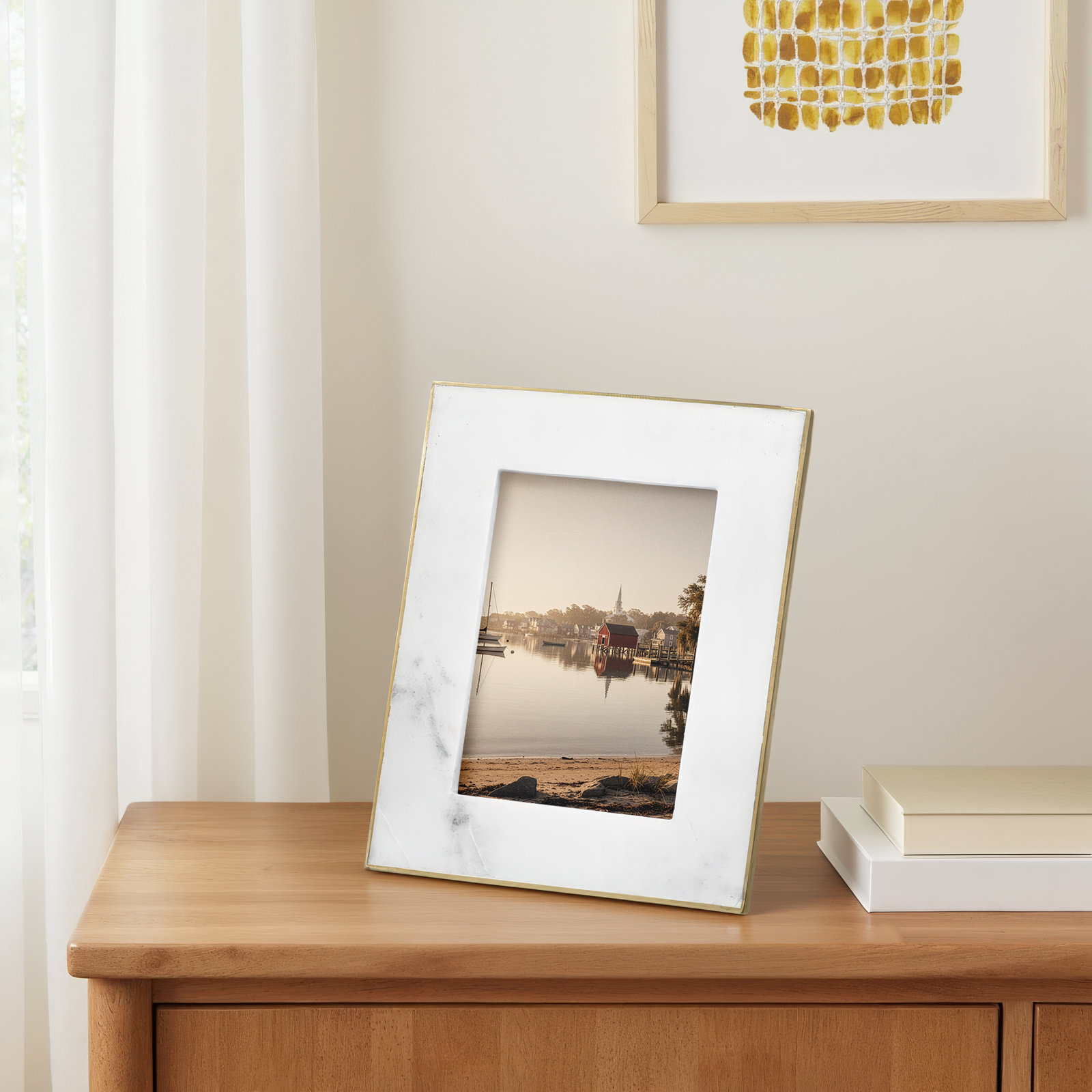 Gibbs White Marble Matte Picture Frame with Mat, 5" x 7"