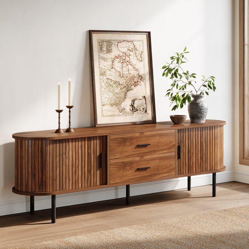 Manufactured Wood TV Stand with Adjustable Shelving , Walnut