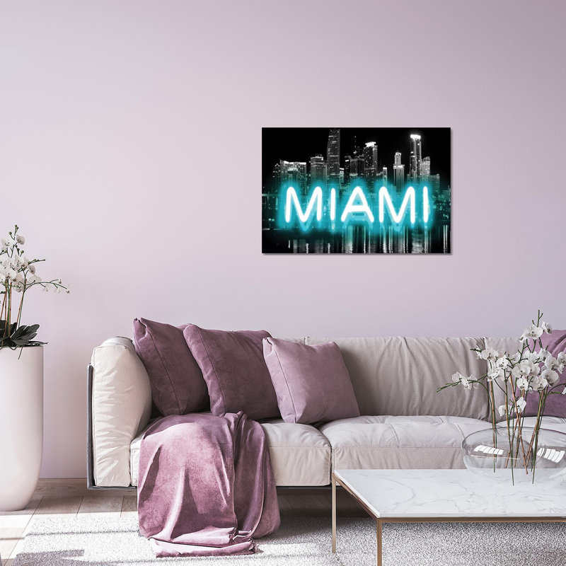 «Neon Miami Aqua on Black» par Hailey Carr - impression sans cadre, H 16 po x l 24 po x P 0,25 po
