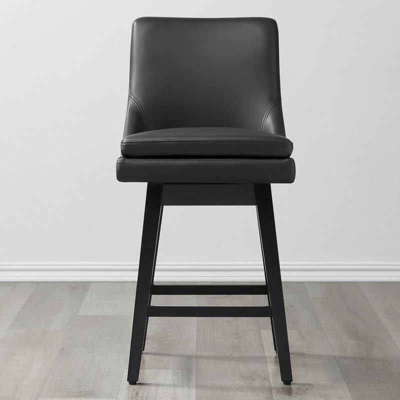 Aleksy Swivel 26'' Counter Stool, Black Faux Leather
