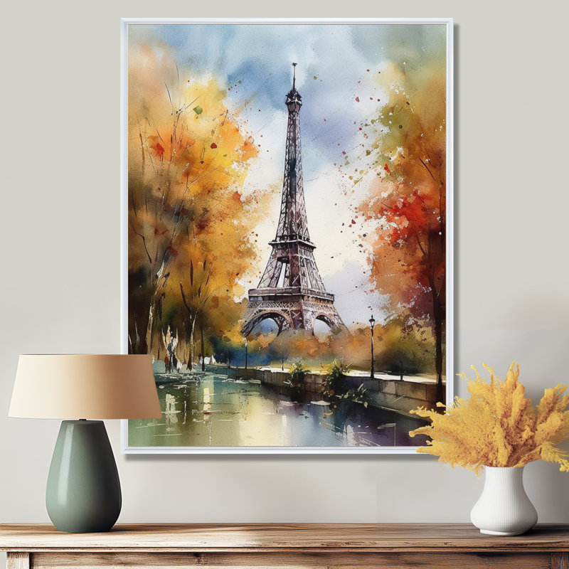 «Pastel Eiffel Tower In Paris III», reproduction d'art sur toile Paris, H 32 po x l 24 po x P 1 po, Cadre flottant blanc