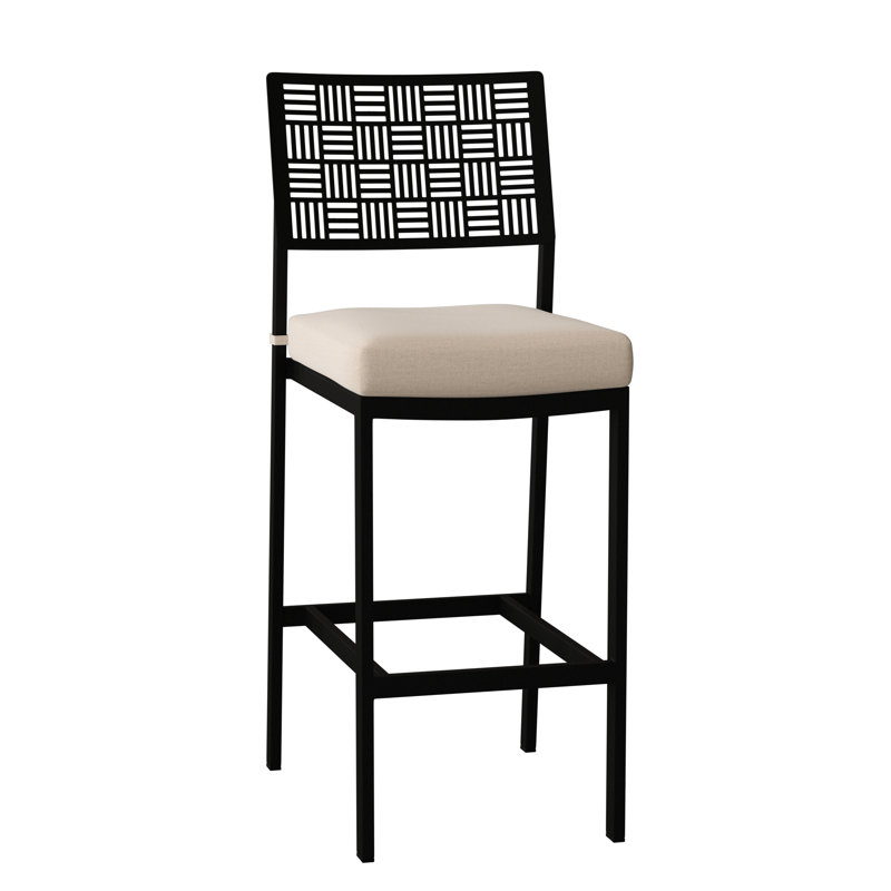 New Century Outdoor Bar Stool, Canvas Heather Beige Sunbrella® Canvas, Textured Black