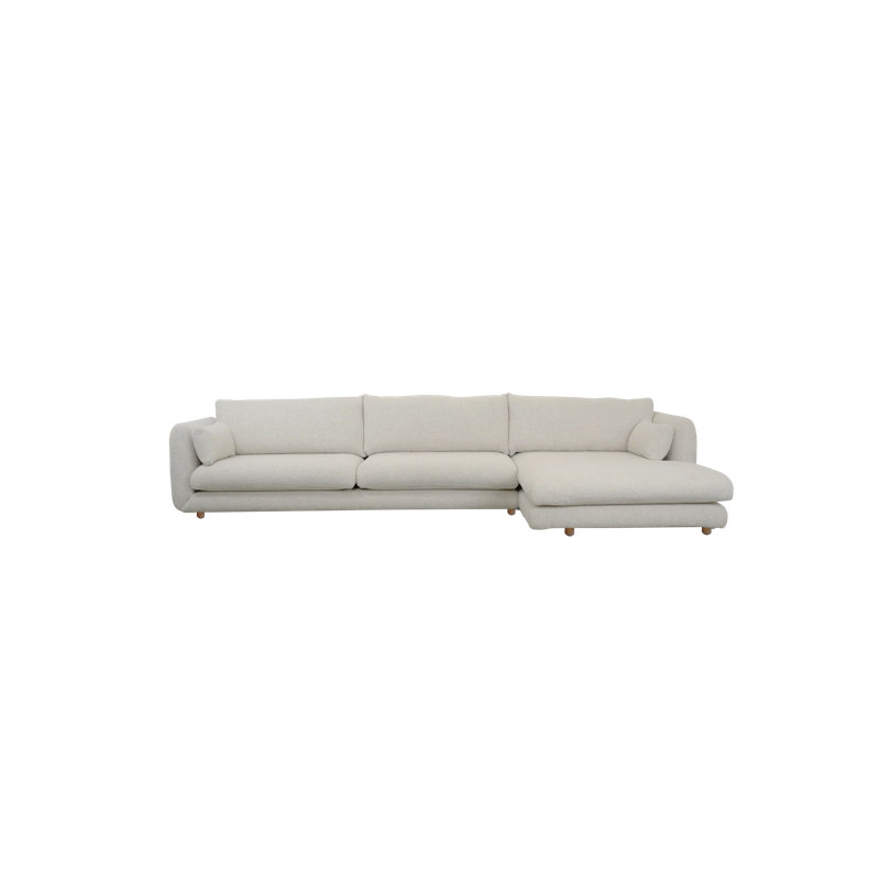 Bloom 2-Seater Sofa W/Chaise Lounge Right & Teak Legs, Light Gray Cane-line Ambience, 31.2" H x 143.4" W x 67" D