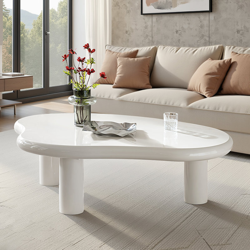Considine Modern 50.5"W Lacquered Finish Simple Assembly Coffee Table with Adjustable Foot Pads, White