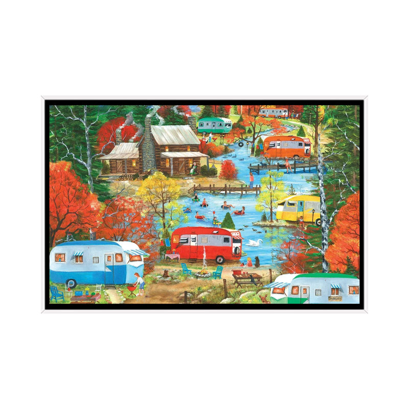 Campers At The Lake 1 Piece Wall Art on Canvas, 101.6 cm H x 152.4 cm W x 4.445 cm D, White