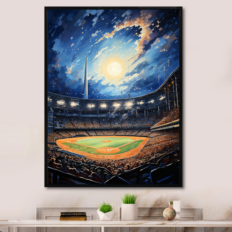 «Modern Baseball Stadium At Night I - Cityscapes», reproduction sur toile, Cadre flottant noir, H 32 po x l 16 po x P 1 po