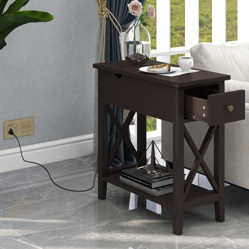 Luckas Tray Top End Table with Storage, Espresso
