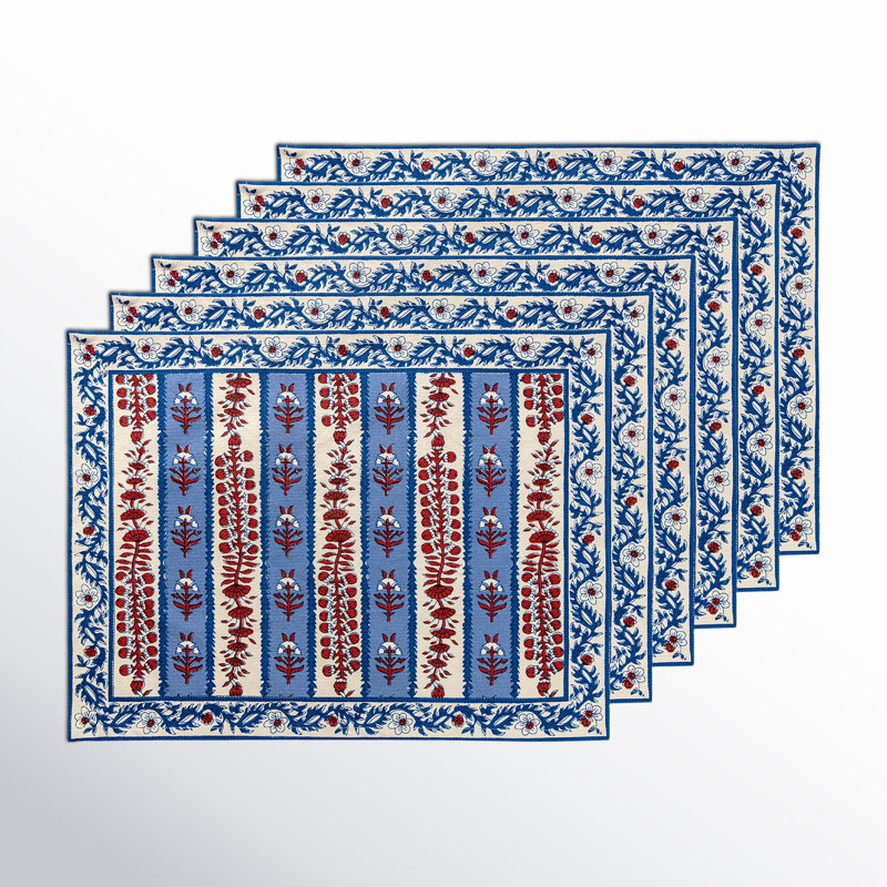 Avignon 100% Cotton Rectangle Placemats, Red/Blue