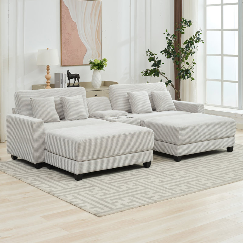 Cottie Corduroy U-Shaped Sectional Reversible, Gray Corduroy