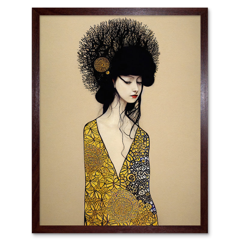 Golden Geisha Girl Abstract Elegant - No Frame Rectangle Print, 43cm H x 33cm W x 2cm D, Brown Framed Paper