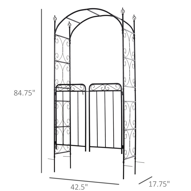 83.91" Metal Garden Arch With Gate - Decorative For Gardens And Weddings, Black Feature H For Wedding Decoration, Ingredient
