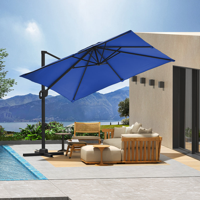 Très grand parasol carré en porte-à-faux 10 pi x 10 pi - Protection contre les rayons UV, inclinaison réglable, base robuste, assemblage facile et tissu résistant aux intempéries.