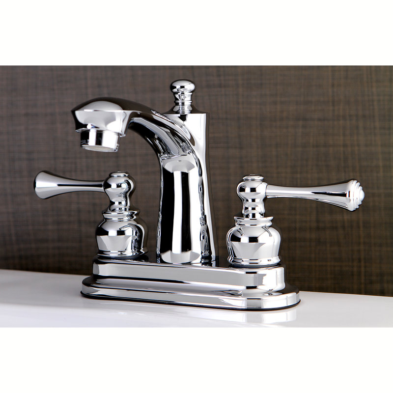 Kingston Brass Vintage Two-Handle 3-Hole Deck Mount 4" Centerset Bathroom Faucet with Plastic Pop-Up, Polished Chrome