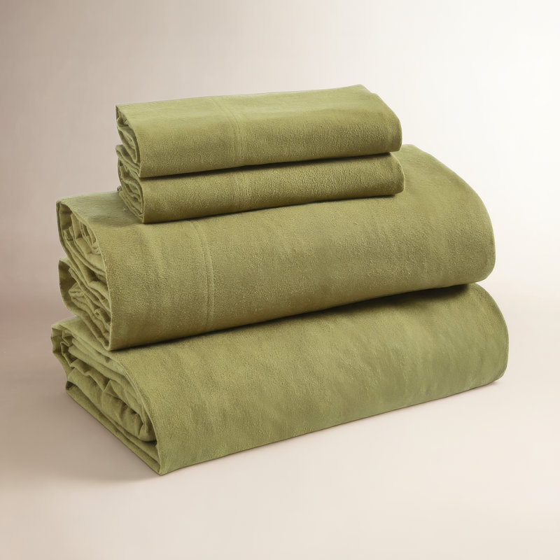 Rome 100% Flannel Cotton Solid Fuzzy Warm Deep Pocket Sheet Set, Sage, Twin XL Sheet Set with 1 Pillowcase