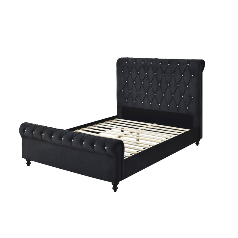 Harkness Upholstered Wingback Bed, Full, Black