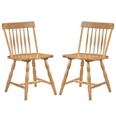 Windsor Dining Chairs Set of 2 with Turned Legs Curved Spindle Back for Living Room Natural