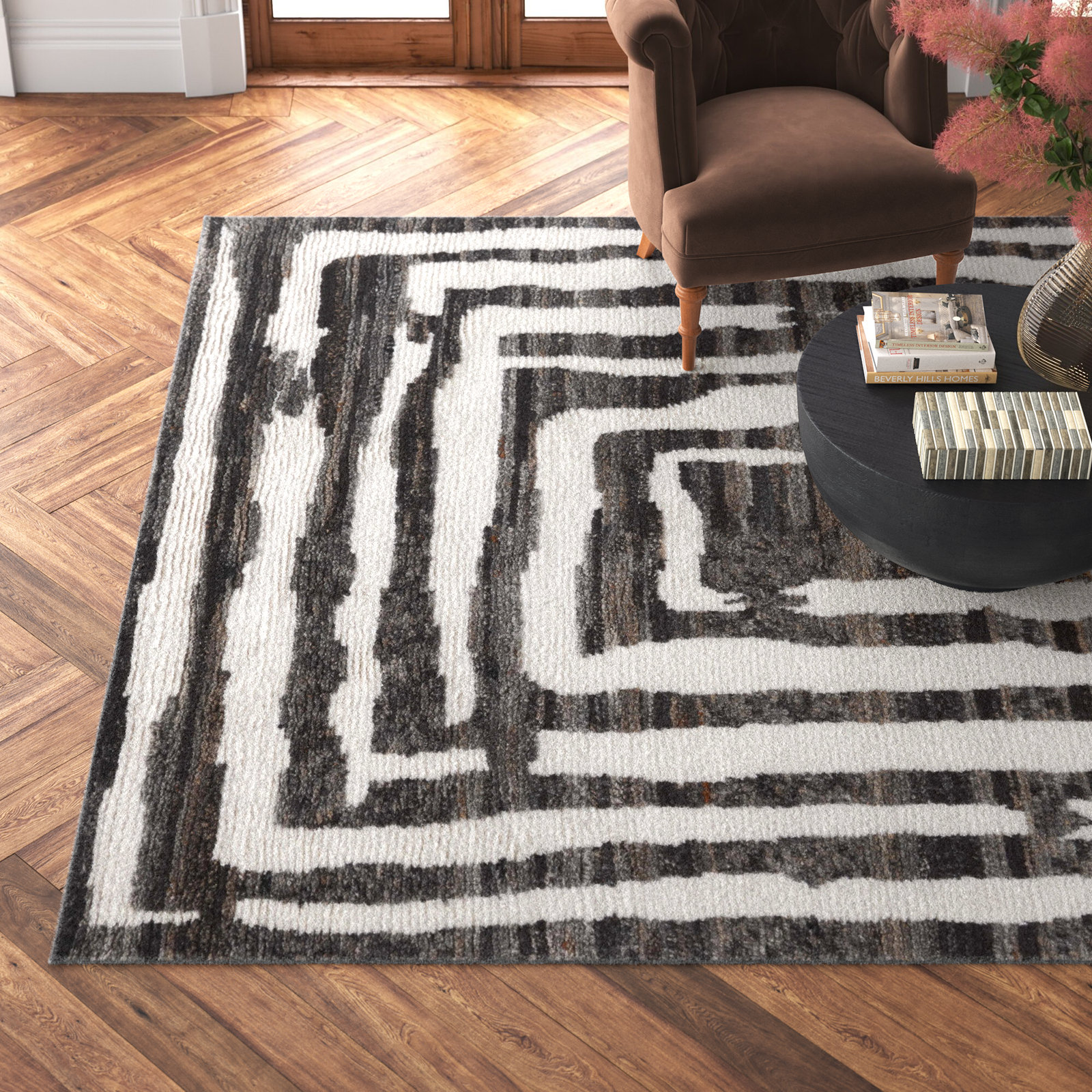 Kass Handmade Wool Ivory/Charcoal Rug, Rectangle 8' x 10'