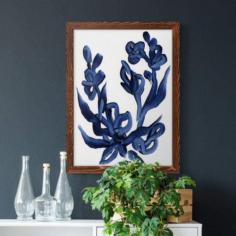 Indigo brossé Blooms I, toile encadrée de qualité supérieure - prête à être accrochée, H 20 po x l 17 po x P 1 po, Érable