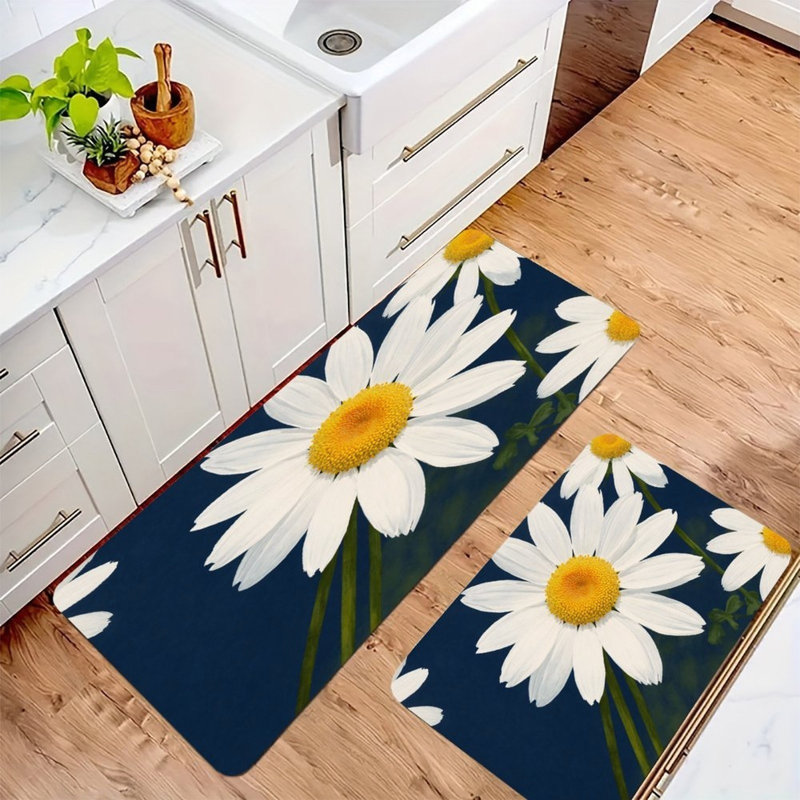 Tapis de cuisine antidérapant 2 pièces White Daisy Blooms