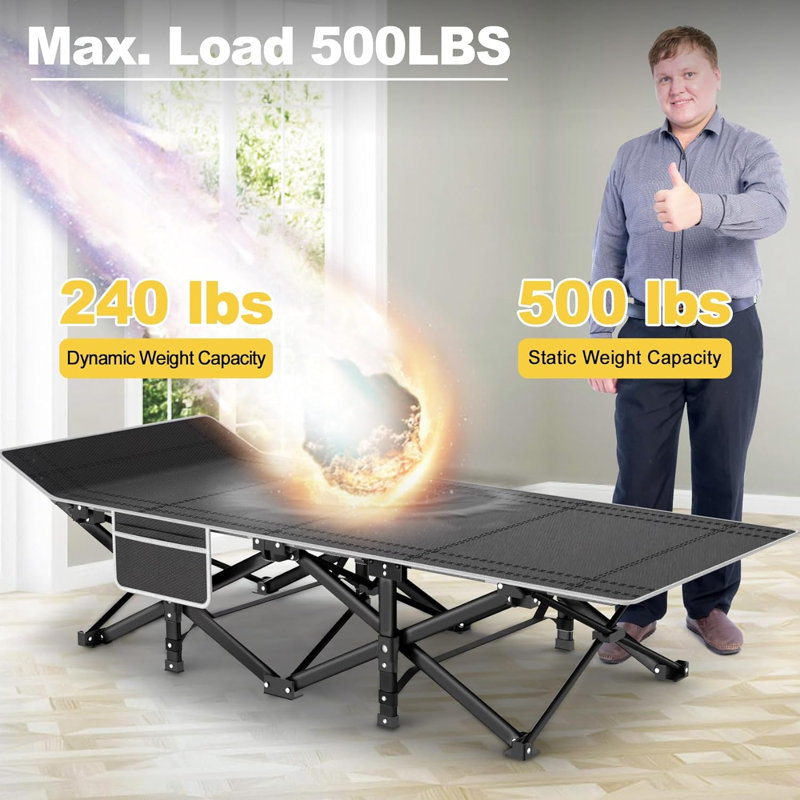 Portable Folding Camping Cot with Mattress, Black
